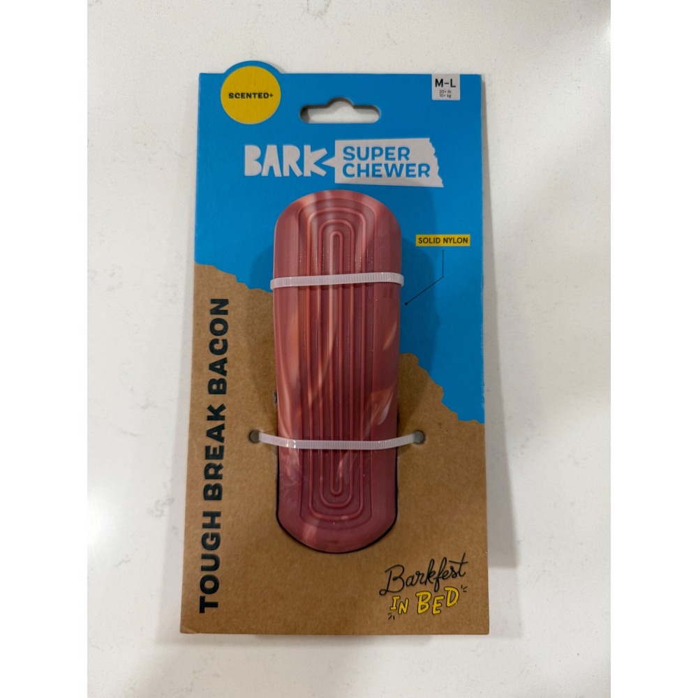 Bark Super Chewer Tough Break Bacon Solid Nylon Dog Toy M-L Scented